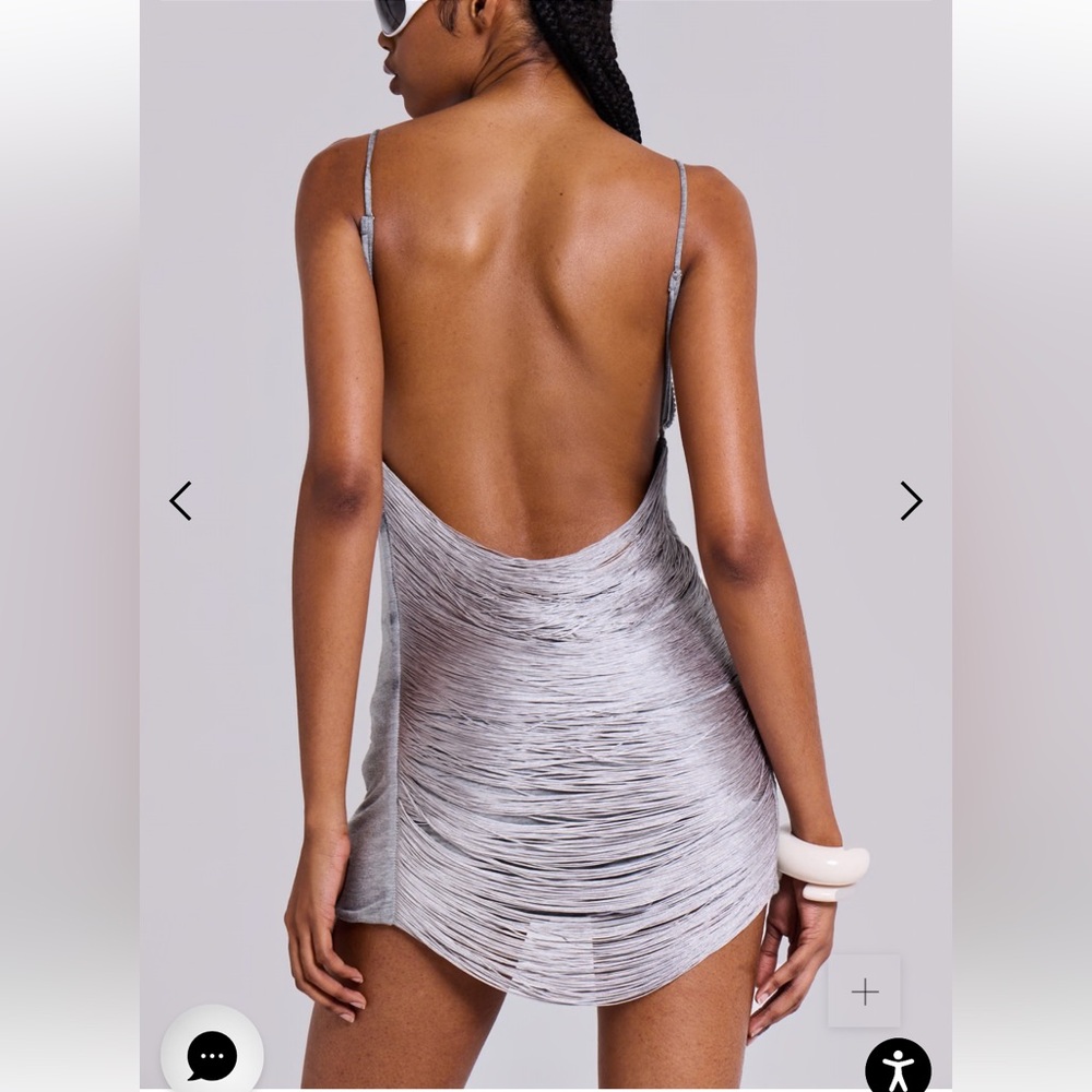 Revolve Jaded London Lavinia Backless Fringe Mini Dress Silver Steel XS NWT NEW - Picture 3 of 16